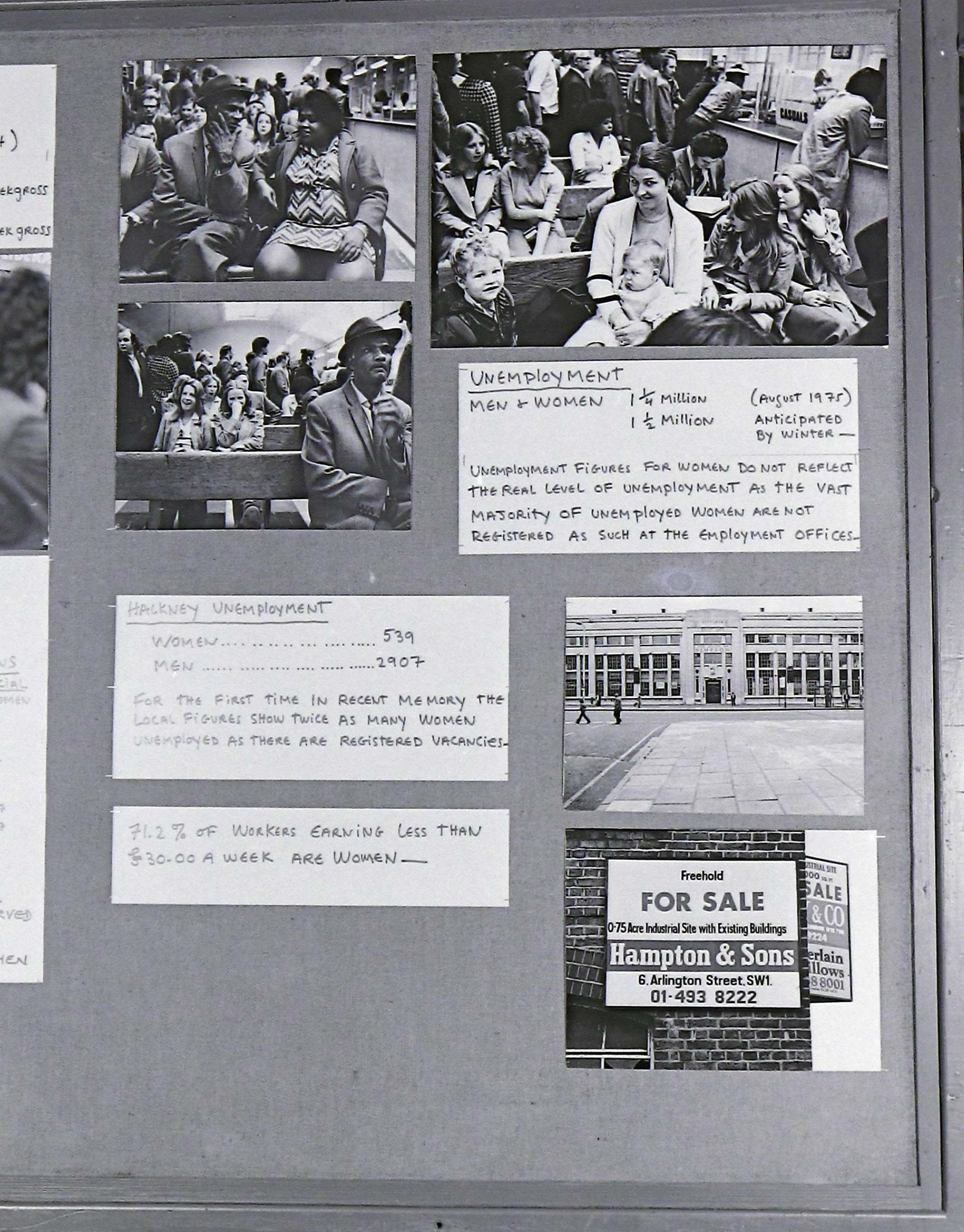‘Women and Work’ 1975 ©Hackney Flashers Panel from ‘Women and Work’ 1975 shows statistics about unemployment and images of people at job centres.