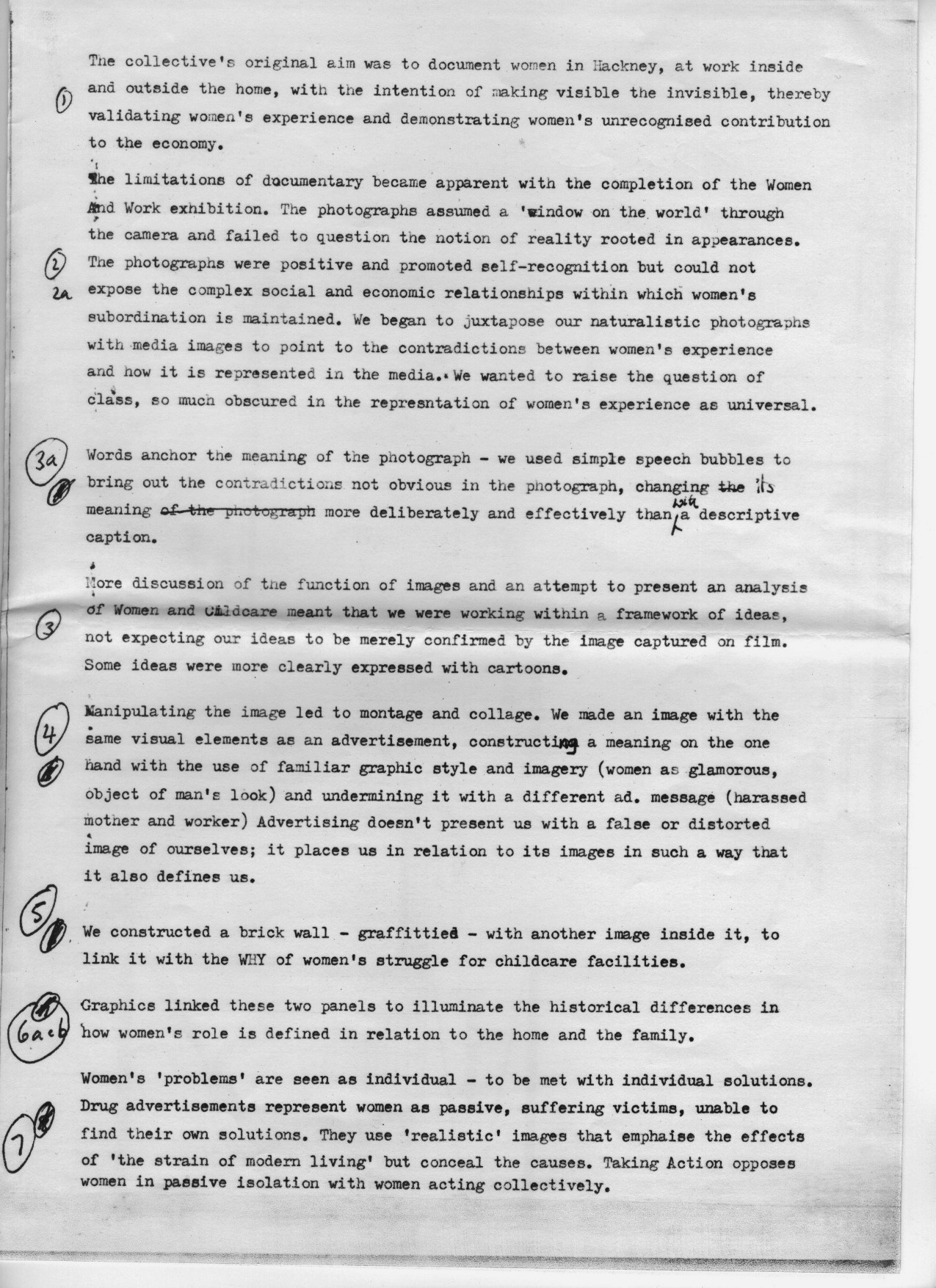 A working document showing edited text for Who's Holding the Baby panels at Hayward Gallery with pen marks for changes being made