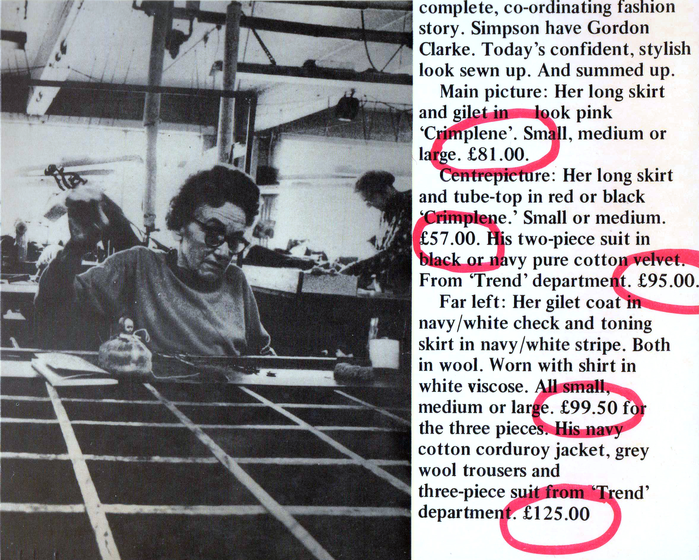 An image from a Hackney Flashers photomontage. Text from a luxury clothing advert is juxtaposed with a photo of a woman working in a garment factor.